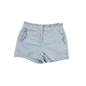 J.Crew Shorts Women's Size 00 Blue White Stripe Ruffle Pocket Cotton Blend‎